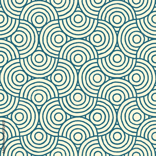 Vector semi circle hand painted seamless pattern. Water wave circle style. Fish Scale. Japanese geometric pattern design. 