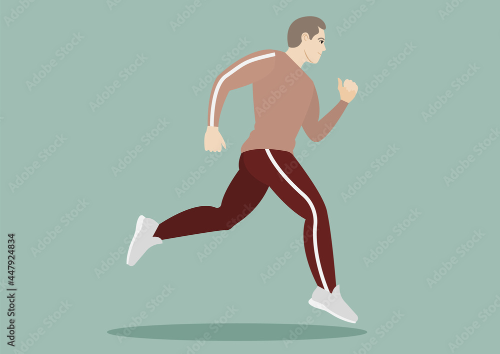 Running guy or man in sportswear. Sports vector illustration. Isolated