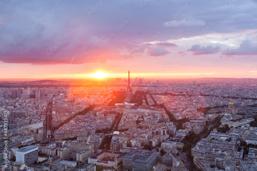 Aerial view of Eiffel Tower - La tour Eiffel in Paris France