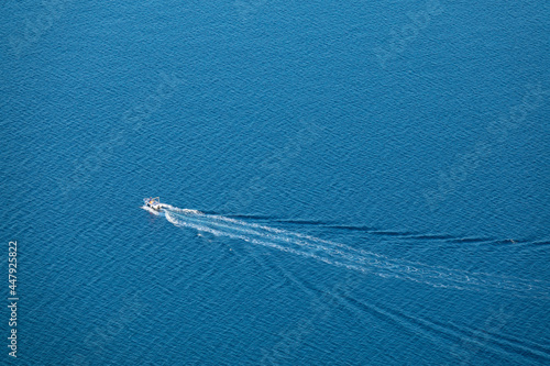 AERIAL: Flying high above a boat sailing across the Croatian Adriatic sea.