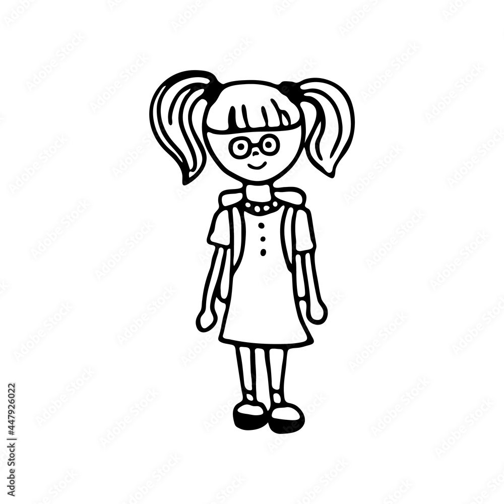 Doodle image of a schoolgirl. Hand-drawn image for various designs. Doodle image of a schoolgirl. Hand-drawn image for various designs.