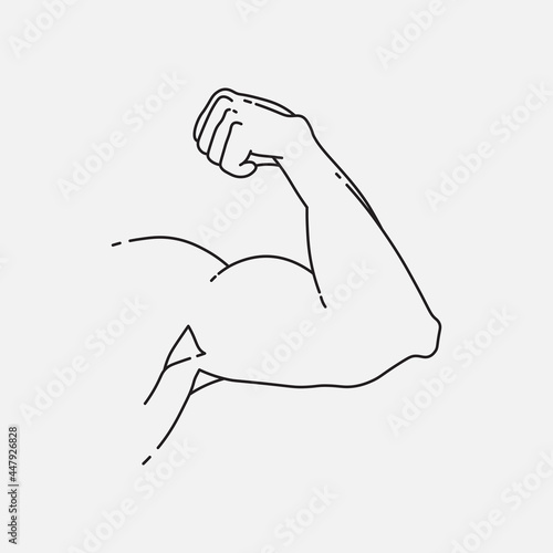 Bicep, minimal line design. Editable stokes. Muscular arm, clenched fist. Vector illustration