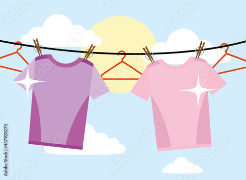 Laundry tshirts and hangers hanging
