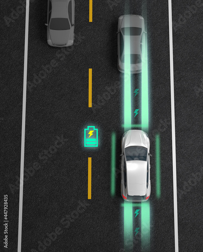 Concept of Electric road, road which supplies wireless charging