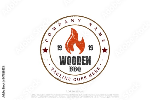 Rustic Barbeque BBQ Barbecue Grill Stamp Logo Design