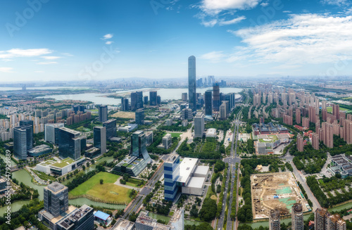 Aerial photography of modern architectural landscape in the east of Suzhou Lake