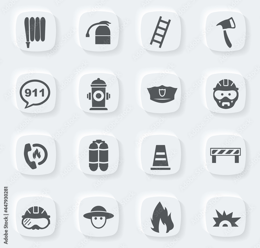 Fire brigade icons set Fire brigade icons set