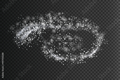 Merry Christmas swirling snow effect with realistic bright white snowflakes.