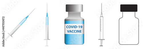 Collection of syringe and vaccine bottle - Vector Illustration