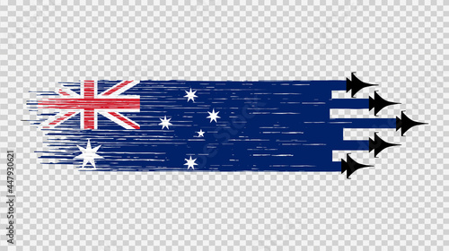 Australia flag with military fighter jets isolated  on png or transparent ,Symbols of Australia, template for banner,card,advertising ,promote,commercial, ads, web design,poster, vector