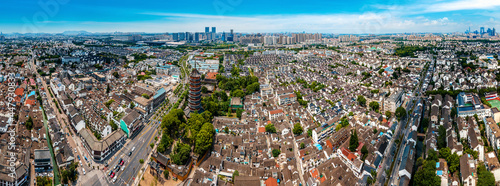 Aerial photography of ancient buildings in the North Temple Tower in Suzhou Old Town