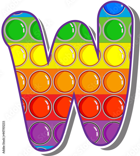 Letter W. Rainbow colored letters in the form of a popular childrens game pop it. Bright letters on a white background.  Bright letters on a white background. 