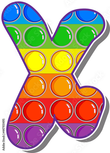 Letter X. Rainbow colored letters in the form of a popular childrens game pop it. Bright letters on a white background.  Bright letters on a white background. 