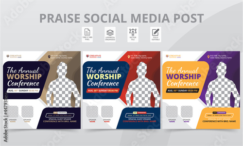 Creative Giving Praise Worship Services Conference Social Media Post & Online Flyer Design Template. Modern Revive Anniversary Conference Social Banner Best Layouts Pack.