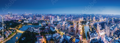 Aerial photography of the city scenery of Nantong  Jiangsu at night