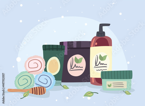 Spa center towels honey stick and jars