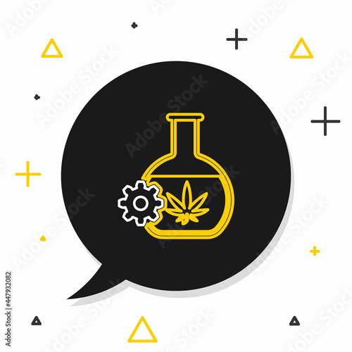 Line Chemical test tube with marijuana or cannabis leaf icon isolated on white background. Research concept. Laboratory CBD oil concept. Colorful outline concept. Vector