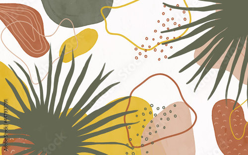 Watercolor art background vector. Paint brush wallpaper design with leaves. Seamless watercolor Illustration for prints, wall art, cover and invitation cards.