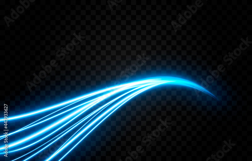 Vector glowing light lines. Neon light, electric light, light effect png. Blue line png, magical glow, shine. 