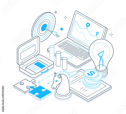 Freelance - black and blue isometric line illustration