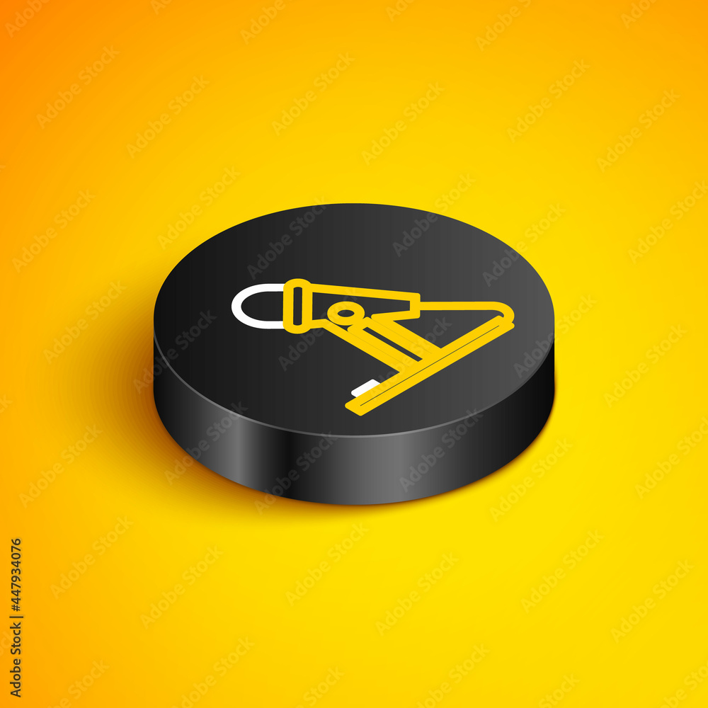 Isometric line Microphone icon isolated on yellow background. On air radio mic microphone. Speaker sign. Black circle button. Vector Isometric line Microphone icon isolated on yellow background. On air radio mic microphone. Speaker sign. Black circle button. Vector