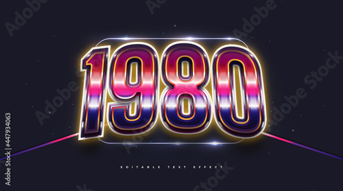 3D 80s Text Style with Glowing and Glossy Effect. Editable Text Style Effect