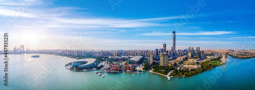 Aerial panoramic view of the skyline of Suzhou Lake East Financial Center