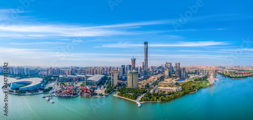 Aerial panoramic view of the skyline of Suzhou Lake East Financial Center