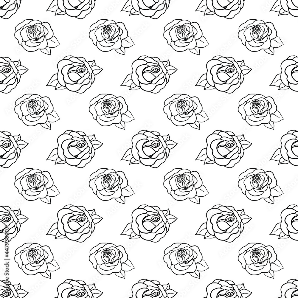 Beautiful monochrome black and white seamless pattern with roses, leaves. Beautiful monochrome black and white seamless pattern with roses, leaves.