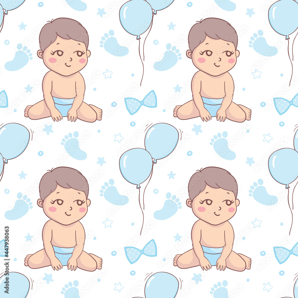 Baby shower boy seamless pattern.