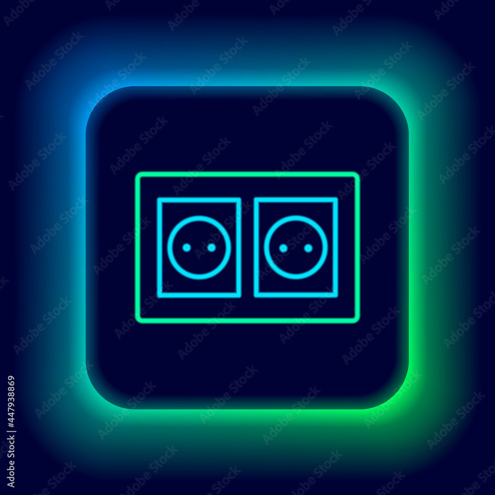 Glowing neon line Electrical outlet icon isolated on black background. Power socket. Rosette symbol. Colorful outline concept. Vector Glowing neon line Electrical outlet icon isolated on black background. Power socket. Rosette symbol. Colorful outline concept. Vector