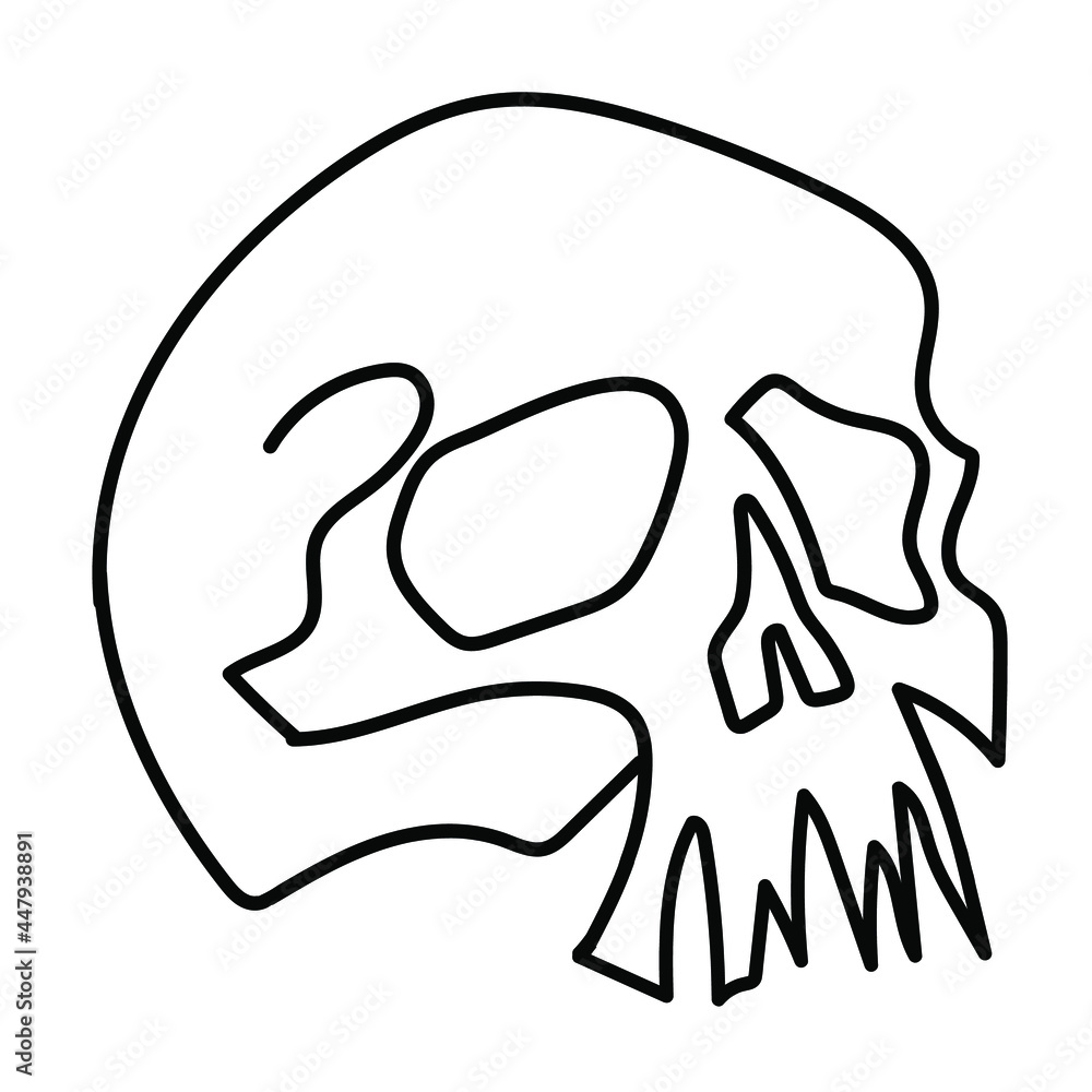 vector line art freehand drawing of a human skull in cartoon style isolated on white background. useful for Halloween product design, postcards, print, tattoo, poster, web element and graphic design. vector line art freehand drawing of a human skull in cartoon style isolated on white background. useful for Halloween product design, postcards, print, tattoo, poster, web element and graphic design.