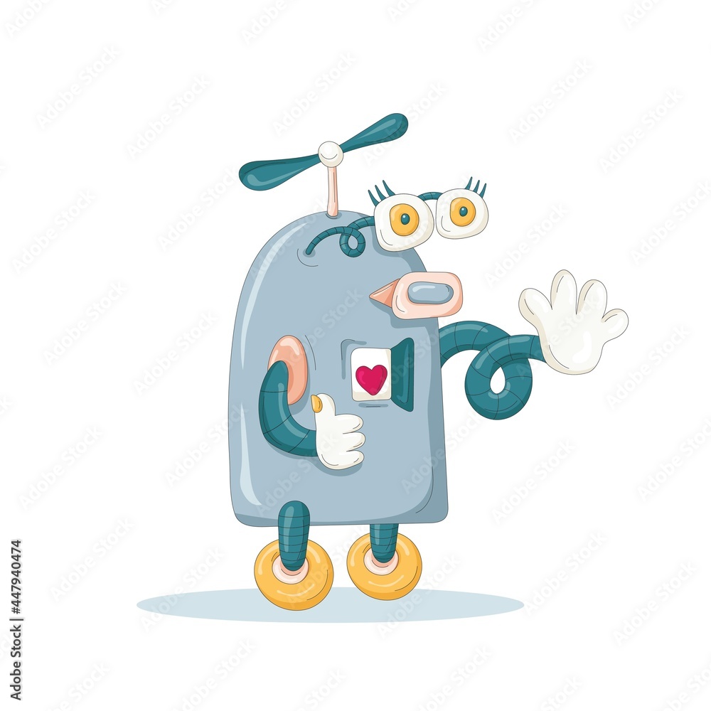 Funny robot of blue color isolated on white background. Vector Illustrator Funny robot of blue color isolated on white background. Vector Illustrator