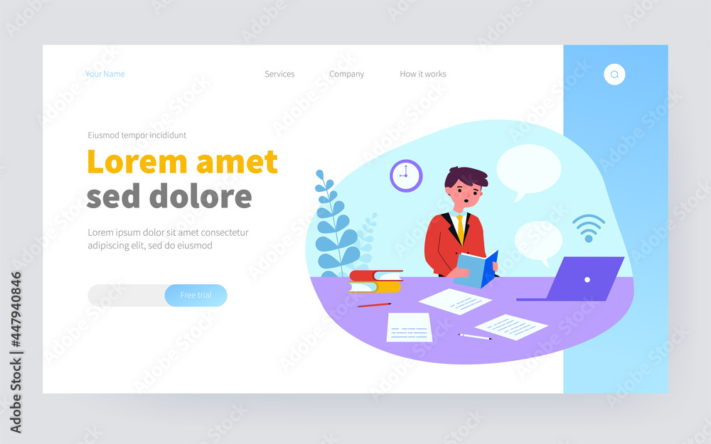 Student boy studying online. Pupil, book, computer, speech bubble flat vector illustration. Distant learning, home schooling concept for banner, website design or landing web page Student boy studying online. Pupil, book, computer, speech bubble flat vector illustration. Distant learning, home schooling concept for banner, website design or landing web page