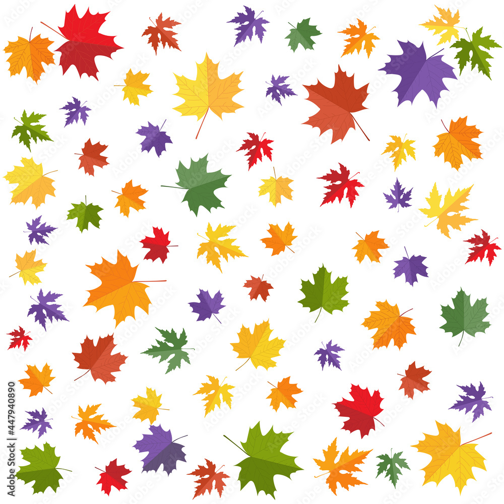 Autumn leaves seamless pattern. Fall background with flat style maple leaves for print, banner, card, poster etc. Flat style vector illustration
