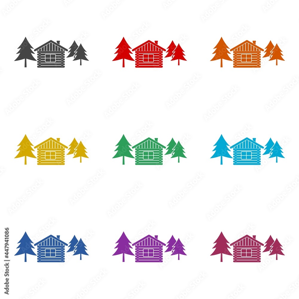 Wood house color icon set isolated on white background
