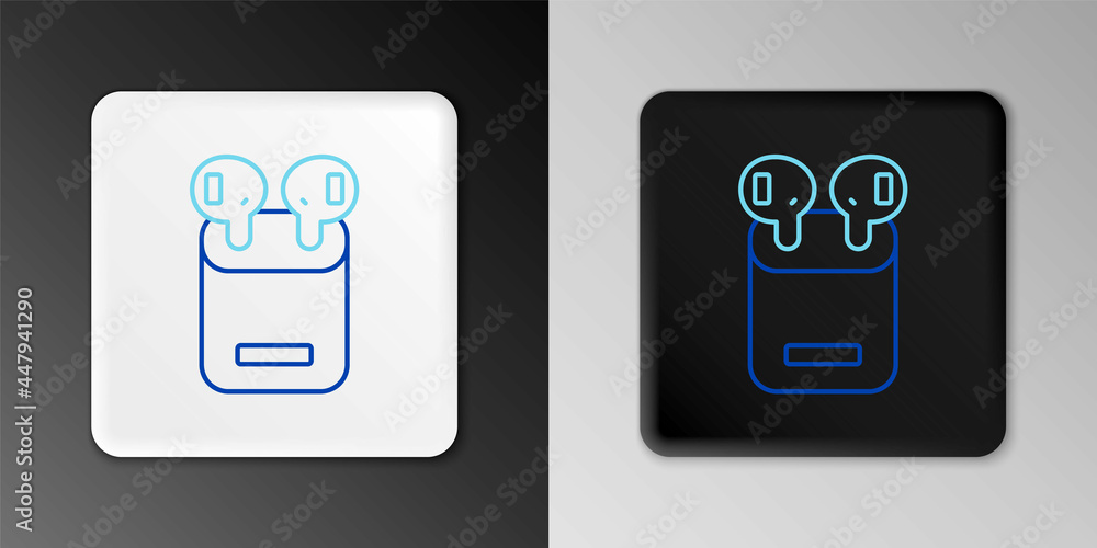 Line Air headphones in box icon isolated on grey background. Holder wireless in case earphones garniture electronic gadget. Colorful outline concept. Vector Line Air headphones in box icon isolated on grey background. Holder wireless in case earphones garniture electronic gadget. Colorful outline concept. Vector