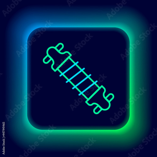 Glowing neon line Bicycle suspension icon isolated on black background. Colorful outline concept. Vector
