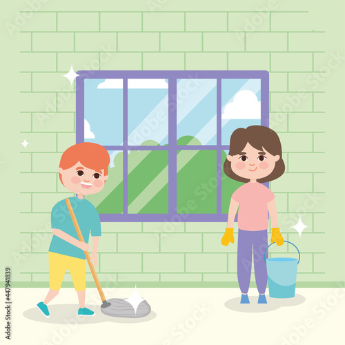 girl and boy mopping