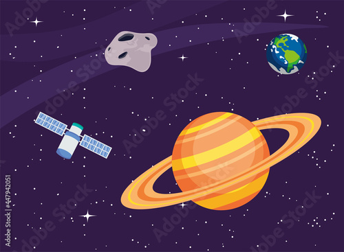 saturn satellite earth and stars