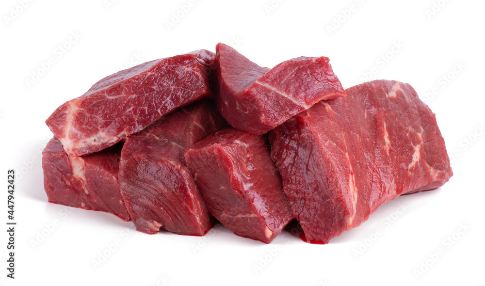 Fototapeta premium Fresh raw beef meat slices isolated on white background