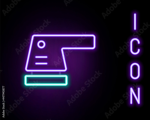 Glowing neon line Electric sander icon isolated on black background. Orbital sander. For floor and wooden planks sanding sandpaper. Colorful outline concept. Vector