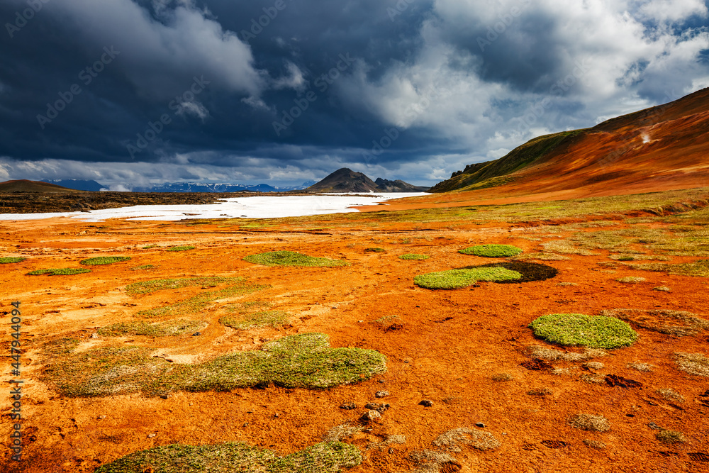 Great view of the geothermal valley Leirhnjukur. Location place Northeastern region, Krafla volcano, Iceland, Europe.
