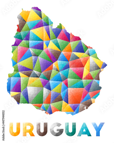 Uruguay - colorful low poly country shape. Multicolor geometric triangles. Modern trendy design. Vector illustration.
