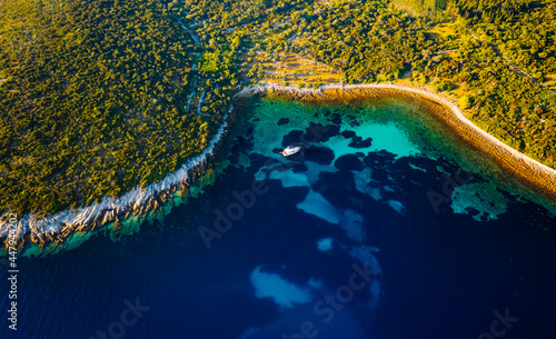 Awesome view of the blue lagoon of island Losinj on sunny day.