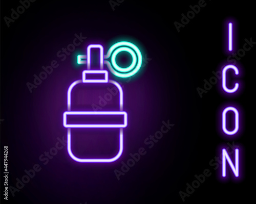 Glowing neon line Hand grenade icon isolated on black background. Bomb explosion. Colorful outline concept. Vector