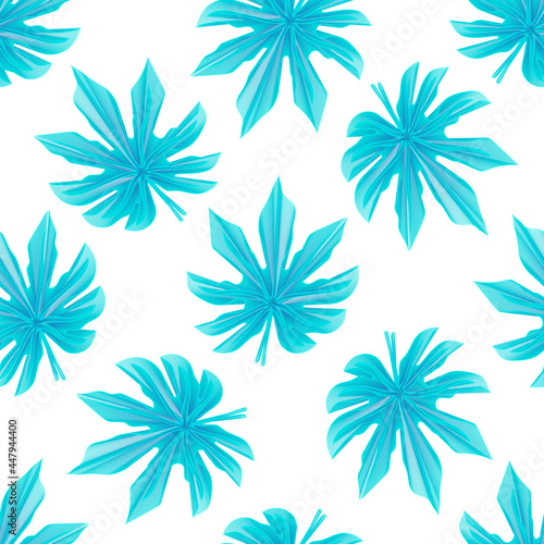 Pattern with abstract turquoise tropical leaves