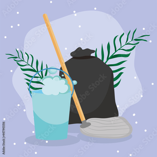 bucket mop and garbage bag