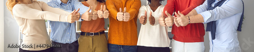 Photography Banner with team of diverse people giving thumbs up all together