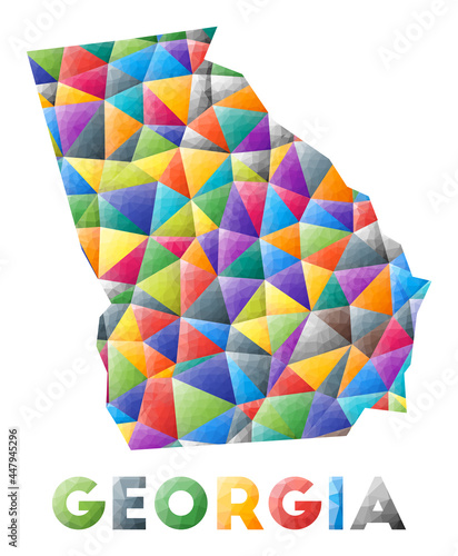 Georgia - colorful low poly us state shape. Multicolor geometric triangles. Modern trendy design. Vector illustration.